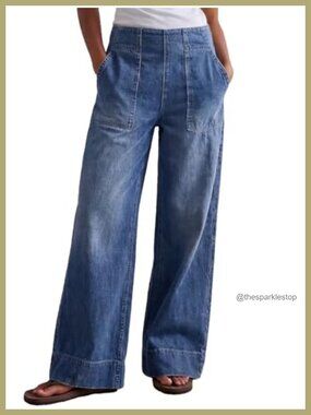Women's Wide Leg Jeans Baggy Low Mid Rise Pull On Denim Pants Y2K